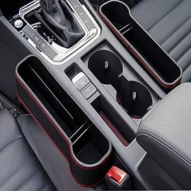 MACHSWON Car Organizer Front Seat Gap Filler with Cup Holder, Black ABS+PU Leather, Universal Fit, Driver Side