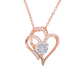 AXIOM Rose Gold Heart Pendant Necklace for Women, Girlfriend, Wife, Birthday, Anniversary, Mothers Day, Weddings, Special Occasions - Present for Women, Females, Girls, Teens. Elegant Double Heart Design with Cubic Zirconia for Her, Real 18K Rose Gold Da