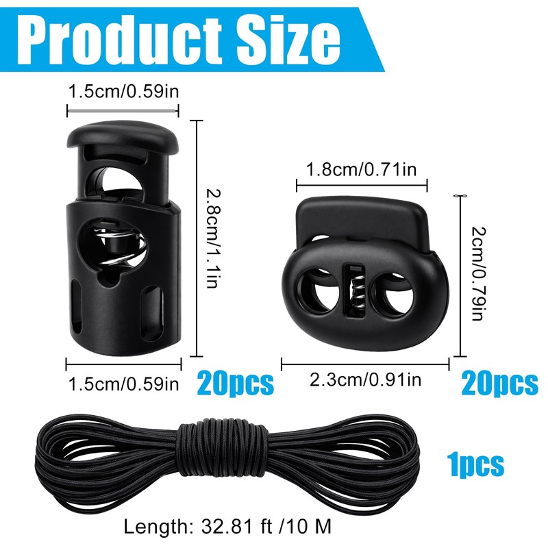 41 PCS Cord Locks Set - 20 PCS Sing-Hole Spring