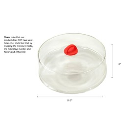 Tall Microwave Tempered Borosilicate Glass Plate Cover with Red Easy-Grip Silicone Handle - Steam Food Without Venting - Microwave/Oven/Stove Safe - 10" x 4"