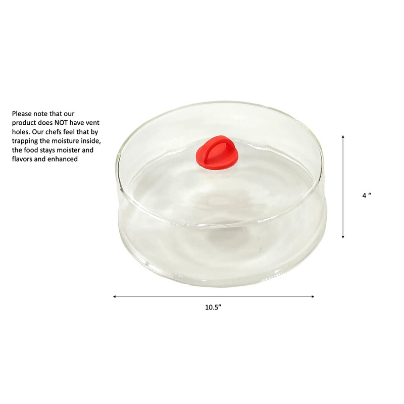 Tall Microwave Tempered Borosilicate Glass Plate Cover with Red Easy-Grip
