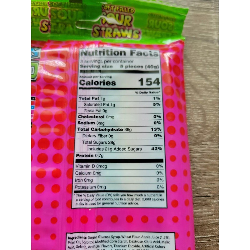 World Confections Sour Dudes Candy, Soft Filled Sour Straws.1ea 4.5oz
