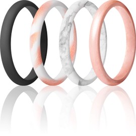 ThunderFit Stackable Silicone Wedding Rings for Women, Thin Rubber Engagement Bands 2.5mm Wide 1.8mm Thick - 1/2/3/4/5/7 Variety Multipack