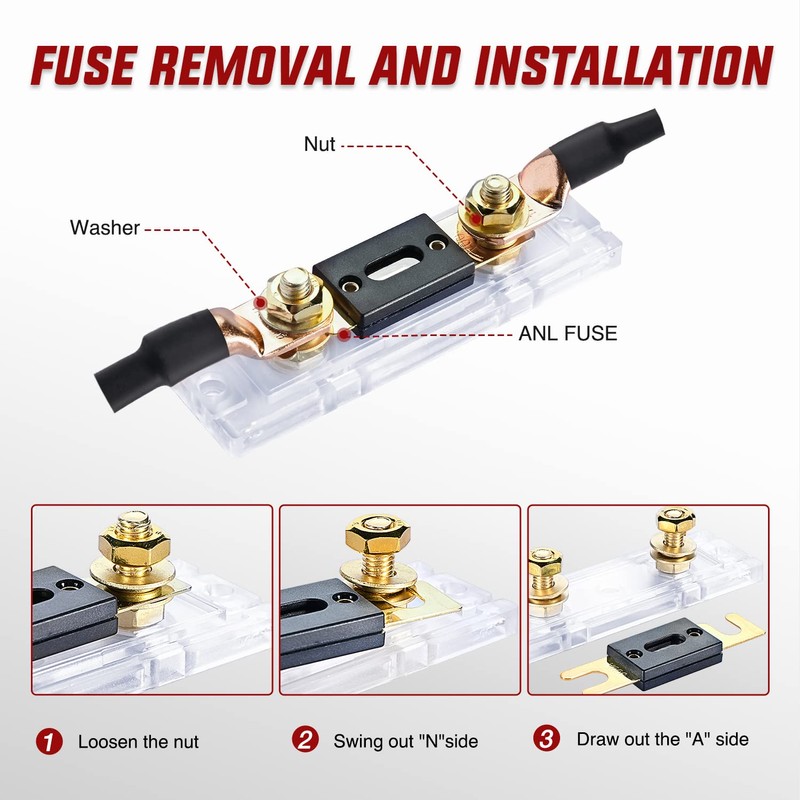 Nilight 2PCS 300A ANL Fuse Holder with ANL Fuse Electrical