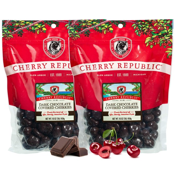 Cherry Republic Dark Chocolate Cherries - Authentic & Fresh Chocolate Covered Cherries Straight from Michigan - 2 x 16 Ounces