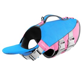 ThinkPet Dog Life Jacket, Reflective Lifesaver with Rescue Handle, Adjustable Floating Vest,High Buoyancy Aid Dog Saver Small Blue Pink