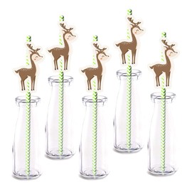 Deer straw Decor, 24-Pack Deer Baby shower Kids Birthday Party Supply Decorations, Paper Decorative Straws