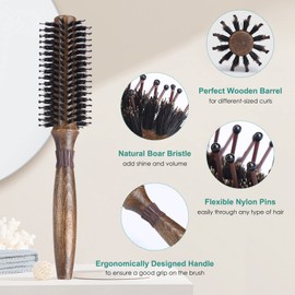 Round Brush for Blow Drying, LORSEX Boar Bristle Hair brush for Women Men, Round Hairbrush for Add Shine/Volume, Minimize Damage (2Inch)