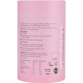 Sweet Revolution Organic Beetroot Latte with Ginger Barista Blend 100g tub. Gluten Free, Dairy Free, Refined Sugar-Free.