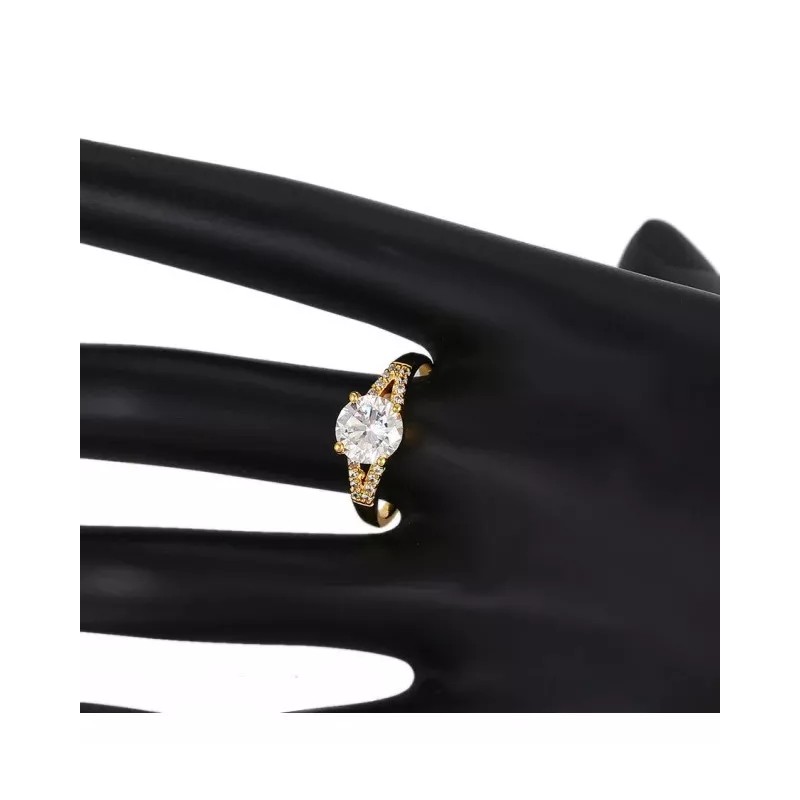 Dtup Anillo Compromiso Chapado En Oro De 18k Piedra Grande