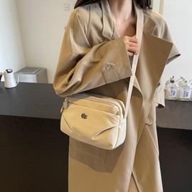 Eslcorri Crossbody Bags for Women, Small Nylon Shoulder Purse Casual Travel Sling Handbag Lightweight Multi-pocket Crossover Everyday Bag Compact Simple Neutral Purse - Sand