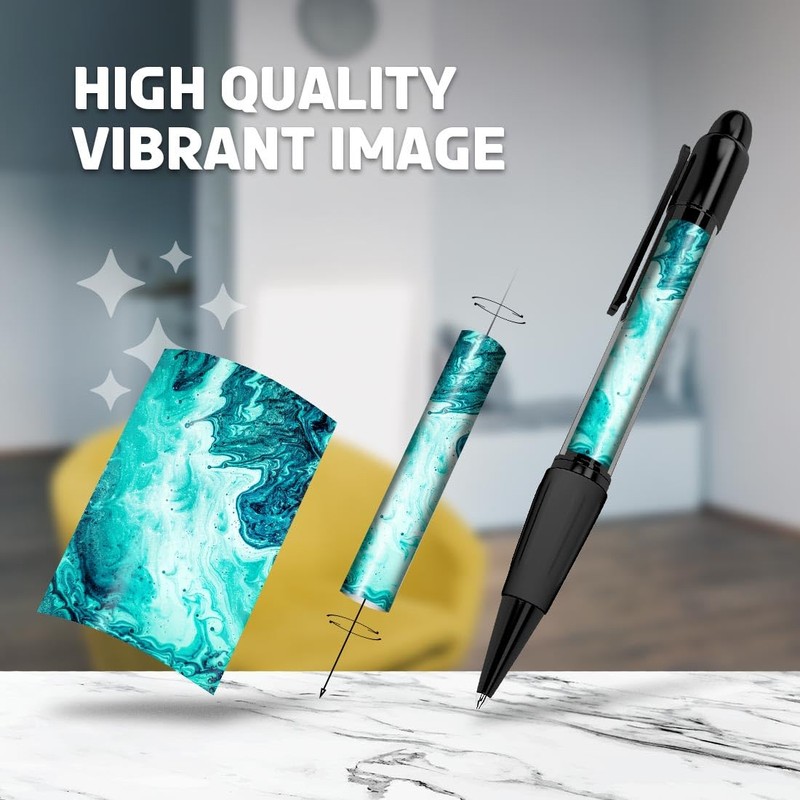 Set of 4 Black Ballpoint Pens (Photo Insert) - Teal