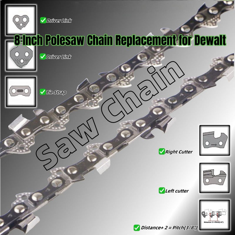 (2PK) 8 Inch Pole Saw Chain Compatible with Dewalt DCPS620B