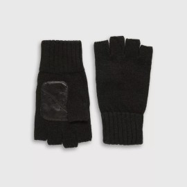 Amato, New York, Carolina Amato Men's, Fingerless Glove with Leather Palm, Black