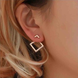 Xmsrn Vintage Metal Square Ear Cup Earrings Geometric Square Earrings Hollow Square Ear Cup Earrings Front Back Earrings Jewellery for Women and Girls, Zinc, No Gemstone
