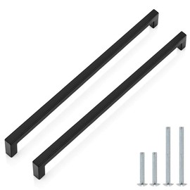Probrico 10 Pack| Black Cabinet Handles 12-3/5 Inch(320mm) Hole Centers Drawer Pulls Stainless Steel Kitchen Cabinet Handles Matte Black Square Drawer Handles Modern Cabinet Hardware