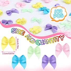 JUNEBRUSHS Valentine's Day Bows, 180Pcs Valentines Tiny Bows Mini Small Satin Ribbon Bows for DIY Craft Wedding Anniversary Decoration, 4 Colors