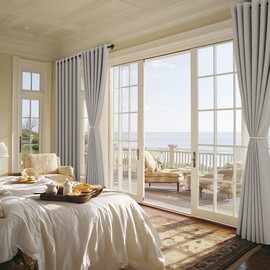 NICETOWN Extra Wide 100% Blackout Linen Curtain Panel, Light Grey, 100 inch per Panel, Energy Smart Divider Room Drape Thermal Insulated Drape for Shift Worker, Bedroom