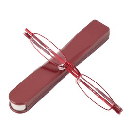 I-Mag Mini Metal Spring Hinge Reading Glasses with Slide Open Hard Case (1.00, RED)
