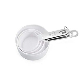 WOIWO Plastic Measuring Spoon Measuring Cup with Stainless Steel Handle Measuring Spoon Set of 4 Pieces with Graduated Measuring Cup Measuring Spoon baking Tool (white)