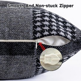 AmHoo Set of 2 Throw Pillow Covers Woolen Patchwork Checkered Farmhouse Decorative Square Pillows Cover Pillowcase for Sofa Couch Bed 18 x 18-Inch Grey