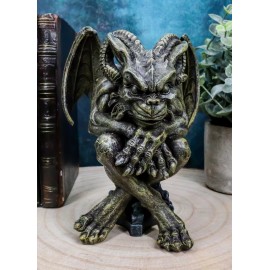 Ebros Winged Ram Horned Gargoyle Sitting On Cathedral Pedestal Statue 6" High