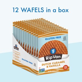 Rip Van Wafels Gluten-Free Stroopwafel - Dutch Caramel & Vanilla Stroopwafels - Healthy Gluten Free Snacks - Non-GMO Snacks - Low Sugar (6g) - Low Calorie Snack - 12 Count