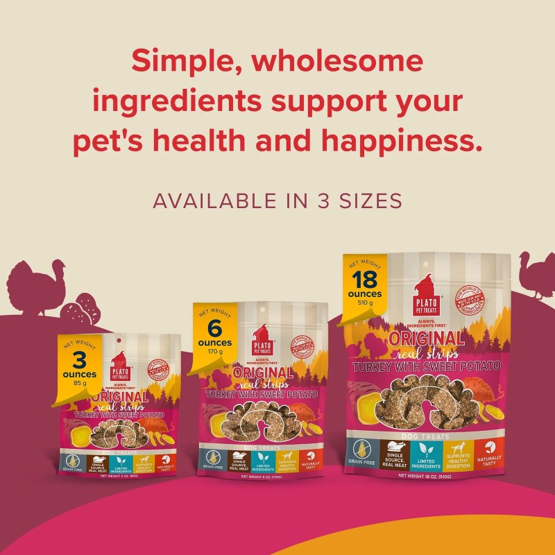 PLATO Grain Free Turkey Meat Bars Soft Dog Treats for