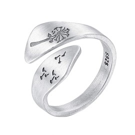 LOVECOM 925 Sterling Silver Dandelion Open Rings for Women Men Wedding Bands Vintage Love Nature Plants Wide Hugging Wrape Rings Silver Jewelry Christmas Gifts for Mother Daughter
