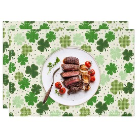 LEEQBCR Set of 2 Washable Table Mats, Breakfast Placemats, Linen, Heat Resistant, Non-Slip for Kitchen Table and Dining Room (Clover Model)