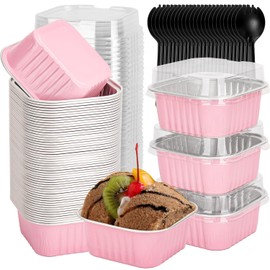 selizo 60 Pack 5oz Mini Disposable Cake Pans with Lids, Aluminum Foil Square Baking Cups, 3.5x3.5 Small Baking Cake Tins Cup Cake Containers with Lids for Individual Cakes