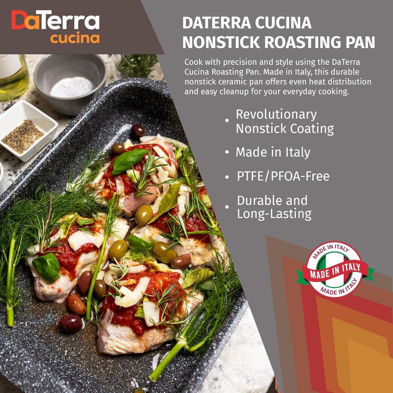 DaTerra Cucina Nonstick Roasting & Lasagna Pan – 16"x12"x3", Ceramic-Coated,