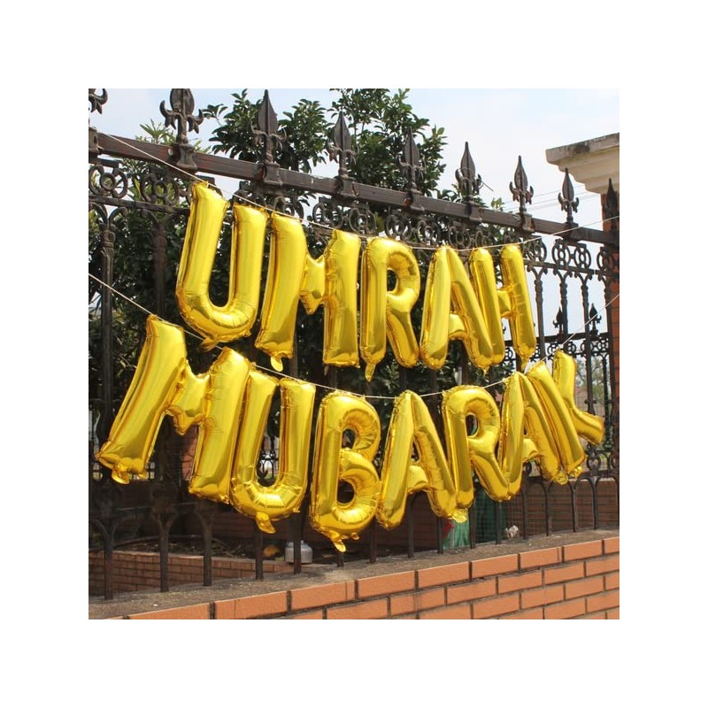 Umrah Mubarak Foil Letter Balloons - 16" Metallic Gold