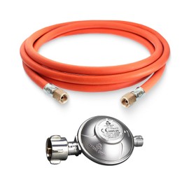 DOMINOX 1.5 m Gas Hose with 50 mbar Gas Pressure Regulator, Industrial Gas Hose 150 cm with Clamp 2 x 1/4 Inch Lks and 50 mbar Pressure Regulator