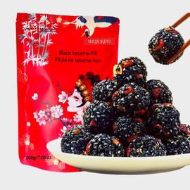 WEIJUEJIYI Black Sesame Pill 7.05oz (20 pieces) Black Mulberry, Black Sesame, Red Date, Walnut and Goji Berry Sesame Pill, Pure Handmade Taste Mellow, Sweet and Nutritious