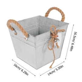 GANAZONO Galvanized Planter Pot Square Flower Bucket with Handles Iron French Vase Flower Arrangement Holder Antique Chic Vase Flower Container Farmhouse Home Decor