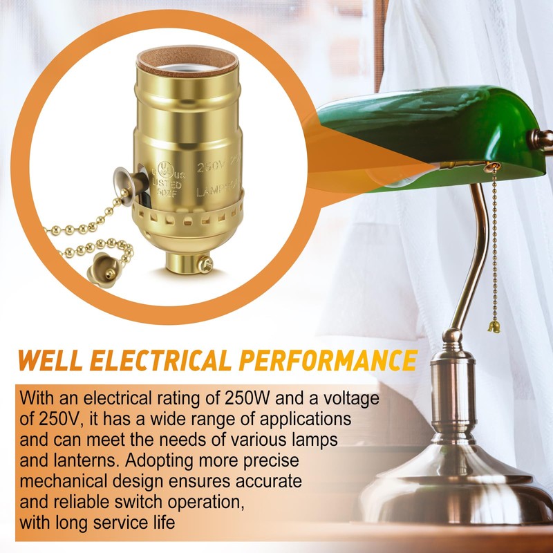 Saysurey 4 Pcs Pull Chain Lamp Socket Replacement, E26 Standard