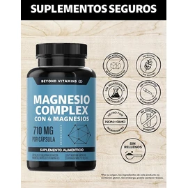 Beyond Vitamins | Magnesio Complex | CON 4 MAGNESIOS: Citrato, Glicinato, Gluconato y Óxido de Magnesio| 710 mg Puro por Cápsula | Suplemento Alimenticio Sin Rellenos-180 cápsulas