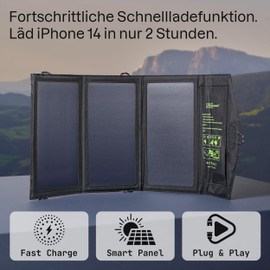 Mobile Outdoor USB Solar Charger for Smartphones and Tablets, for Outdoor and Camping, 21 W Solar Panels, 2 x USB Ports, Quick Charging, Foldable Panels, Robust and Weatherproof