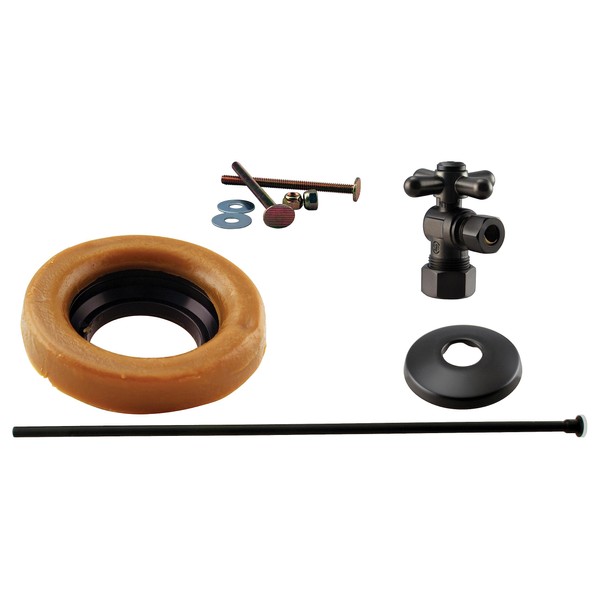 Westbrass 1/2" Nominal Compression Cross Handle Angle Stop Toilet Installation Kit with Annealed Brass Supply Line, Oil Rubbed Bronze, D1614TBX-12