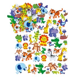 Jungle Animal Foam Stickers 12 Assorted Designs, Kid's Craft Activities, Embellishments for Decorating, Scapbooking & Card Making (Pack of 96)
