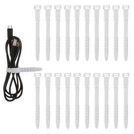 SAVITA 20pcs Reusable Wire Ties, 4.5inch Silicone Cable Ties Elastic Silicone Cord Organizer Straps Reusable Cable Zip Ties for Charging Cables USB Cables Earphones Line Pens Key Chains (White)