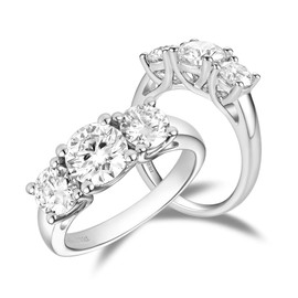 DovEggs Moissanite Engagement Rings for Women 3-Stone 2ct Total 5mm-6.5mm-5mm GHI Color Cut Moissanite Wedding Band 14k Gold QUALITY Sterling Silver Anniversary Ring(7.5)