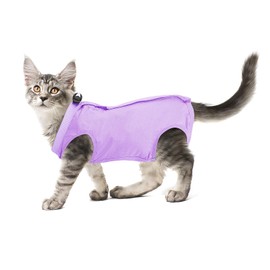 Cobee Cat Professional Recovery Suit for Abdominal Wounds or Skin Diseases, Kitten Surgery Alternative for Cats After Surgery, Wear Pajama (L Size, Purple)