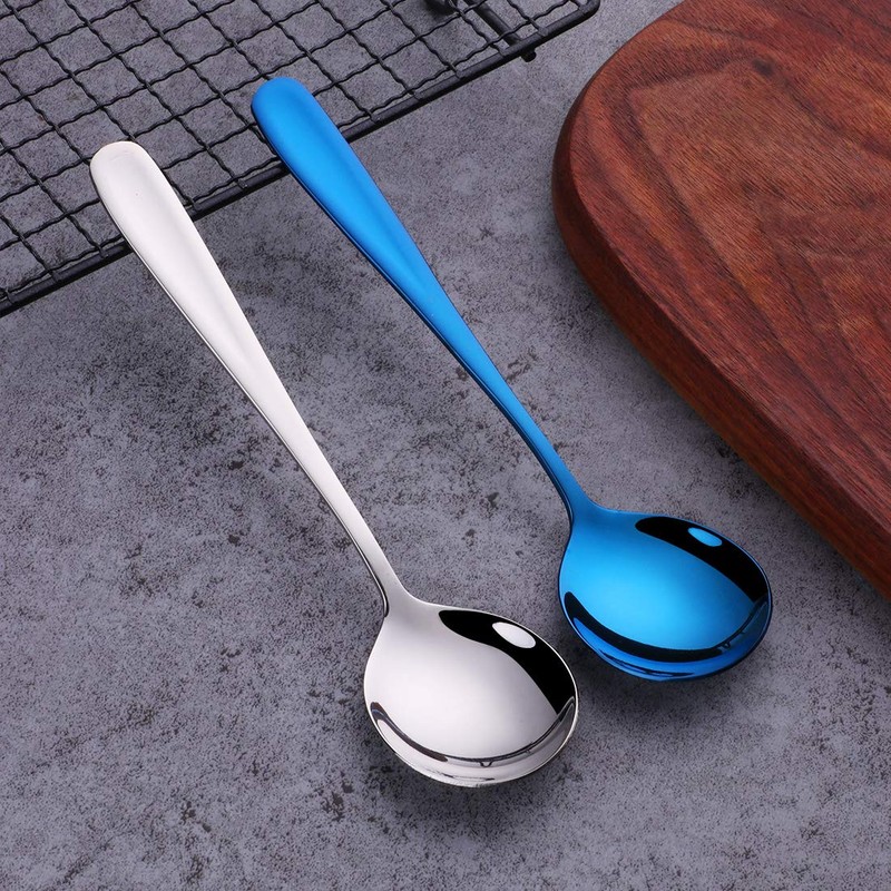 SBOMHS Soup Spoons Set of 8 Round Spoons Bouillon Spoons