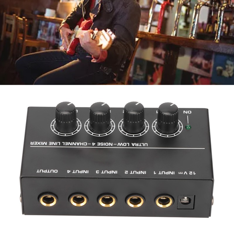 4 Channel Line Mixer Stereo Compact Low Noise Adjustable Volume