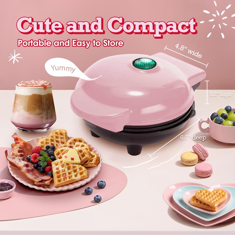 GVAKMM Mini Waffle Maker(Heart),Small Waffle Maker Keto,Mini Wafflera Iron for