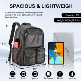 Mesh Backpack for School, 25L Large Heavy Duty mesh backpacks for Adults Girls Boys Kids with Inner Laptop Compartment, mesh Schoolbag for Outdoor Hiking Beach(Charcoal Gray, Small)