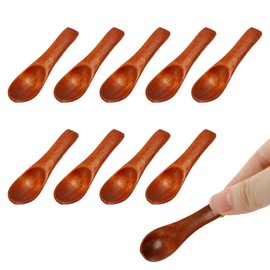 10pcs Tiny Wooden Spoons for Spices, 2.36x0.71 Inch Mini Condiment Spoons, Short Handle Wooden Teaspoons for Salt, Sugar, Honey, Coffee, Mustard, Cooking and Serving