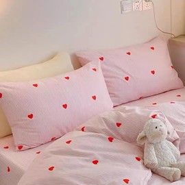 Striped Duvet Cover Queen Size Pink Comforter Cover Love Pattern Duvet Cover Set Soft Microfiber Minimalist Style Comforter Cover with Zipper Corner Ties, 3 Pieces (No Comforter)